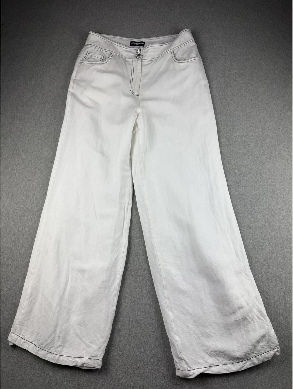 Karl Lagerfeld White Linen Blend Trousers